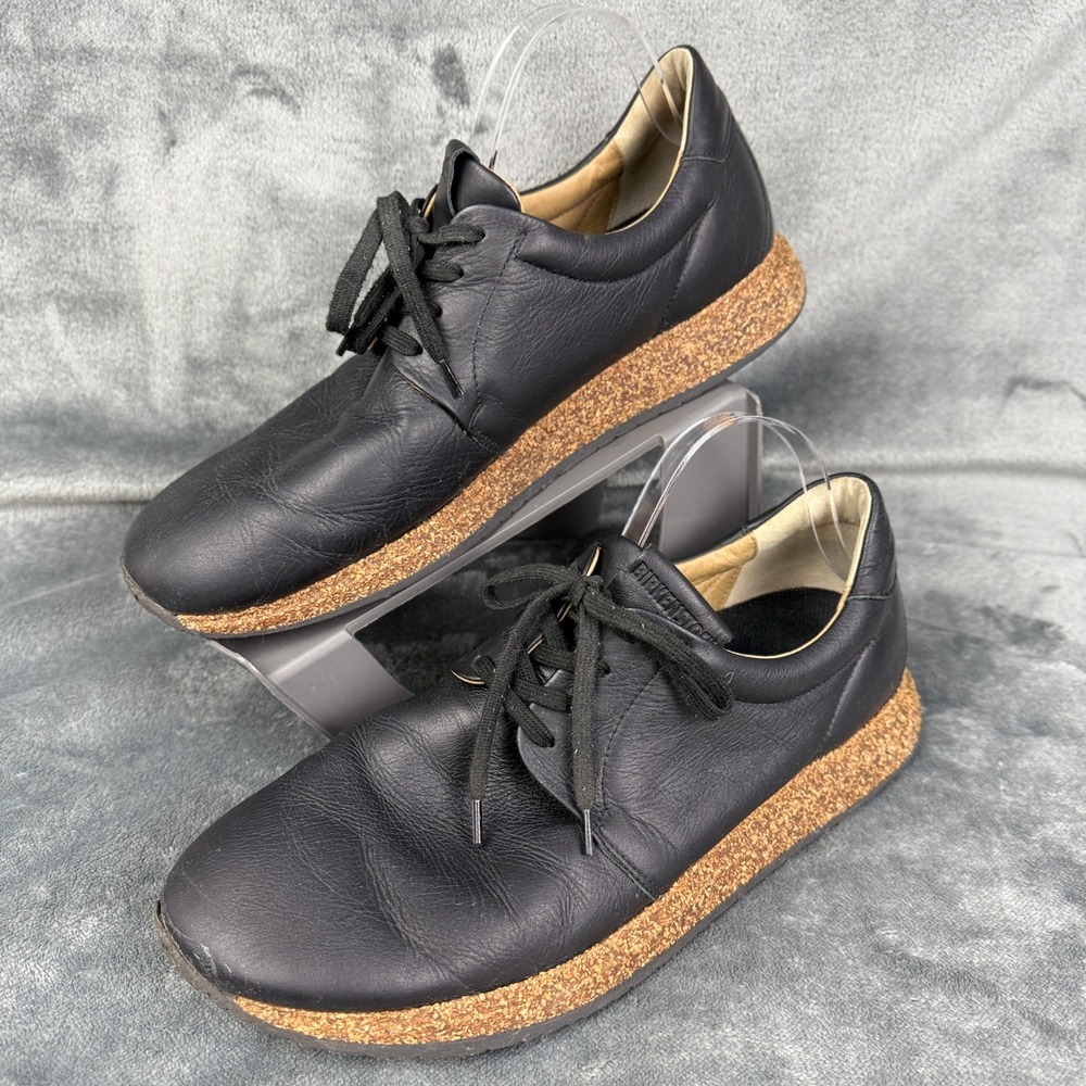 Birkenstock‎ Lace Up Leather Shoes Oxfords Cork Sole Black Mens - Picture 4 of 10